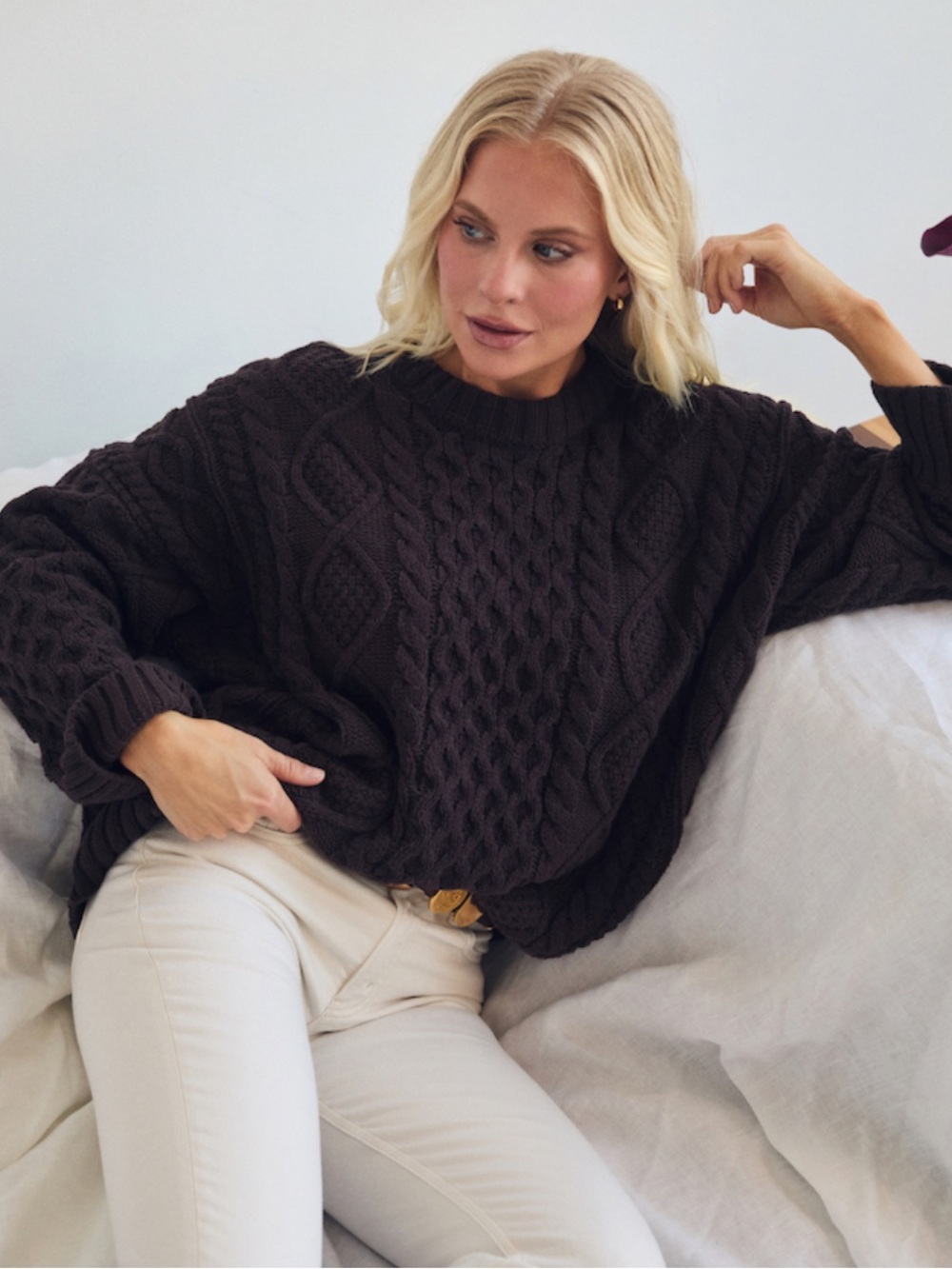 Abercrombie & Fitch Dark Brown Cable Crew Sweater